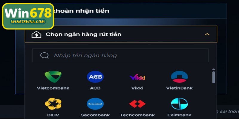 Thiết lập ngân hàng và tạo mật khẩu giao dịch rút tiền WIN678